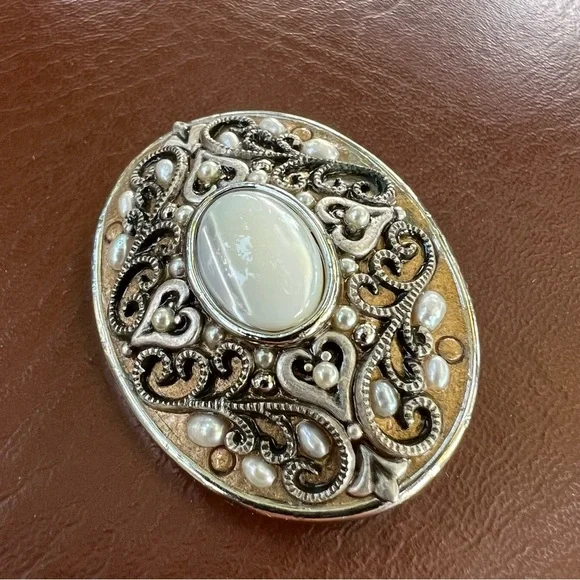 Vintage Michal Logan Earrings & Brooch/Pendant Pearl Lucite Cabochon Silver - Picture 12 of 14